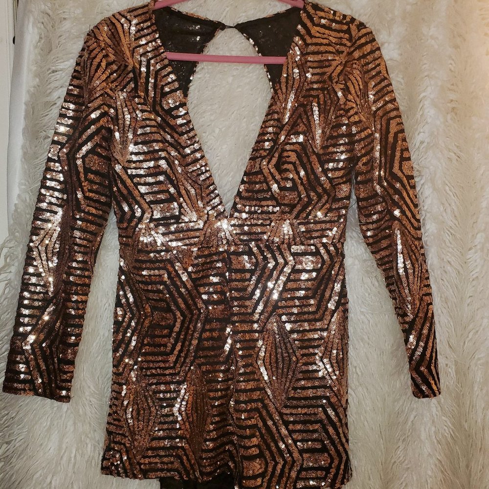 Sexy Gold/Black Sequin Romper